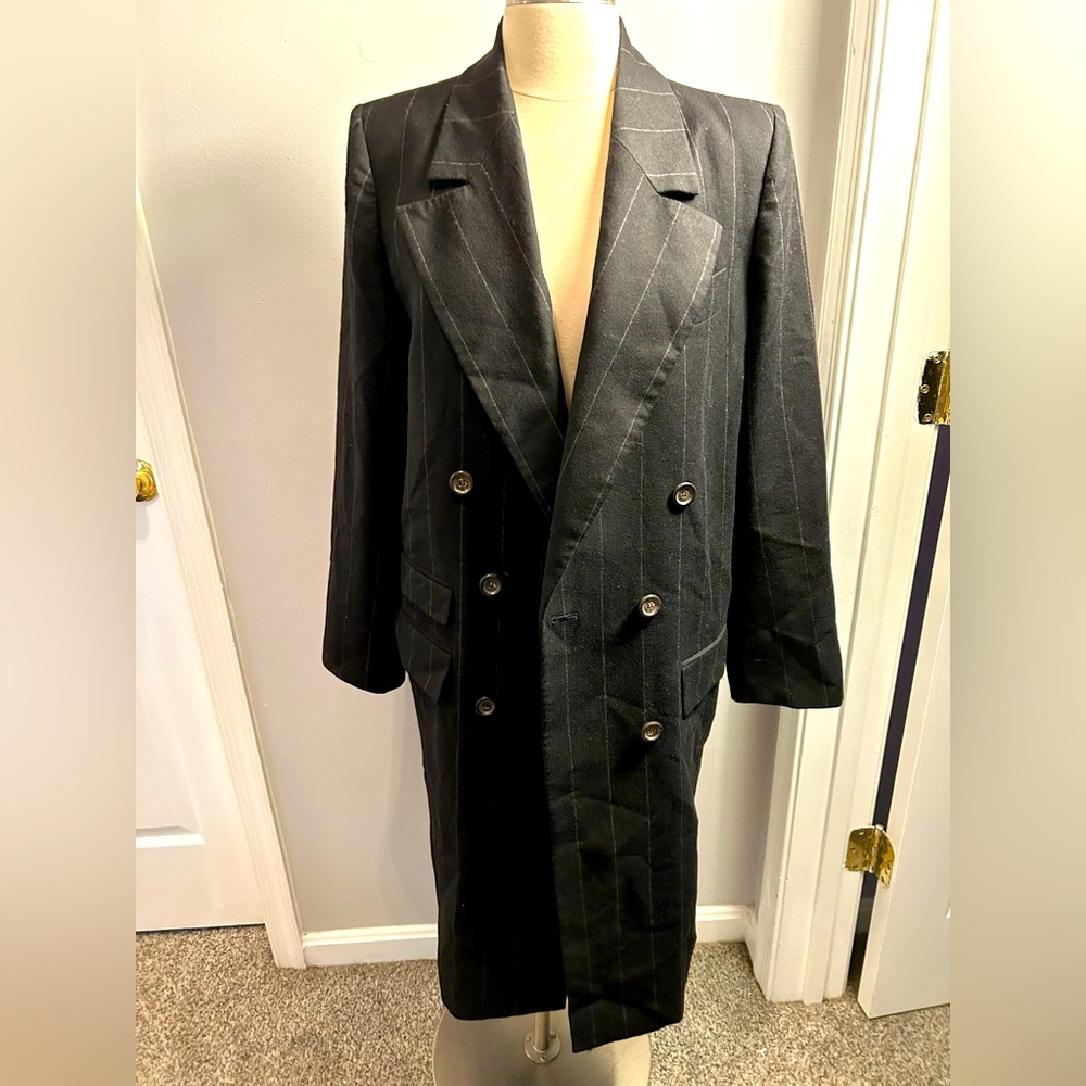 Yves Saint Laurent Rive Gauche Pin Stripe Long Double Breasted Coat Vintage 70’s